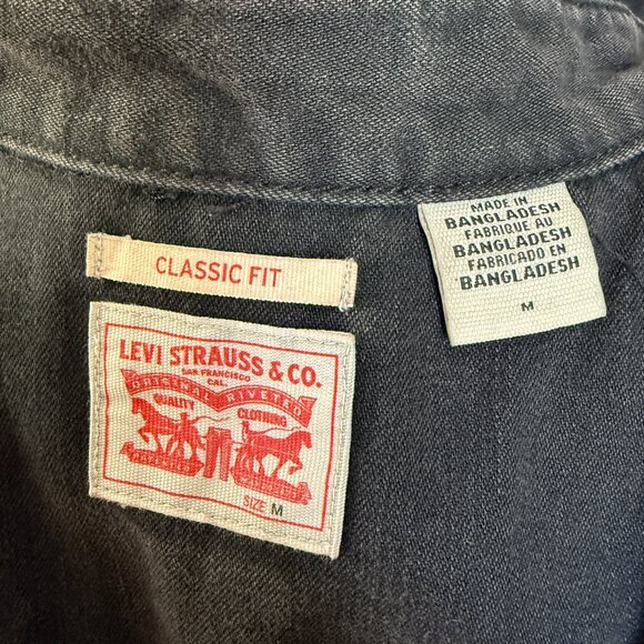 Levis Black Denim Western Shirt Pearl Snap Front Fringe on Back - Picture 9 of 11